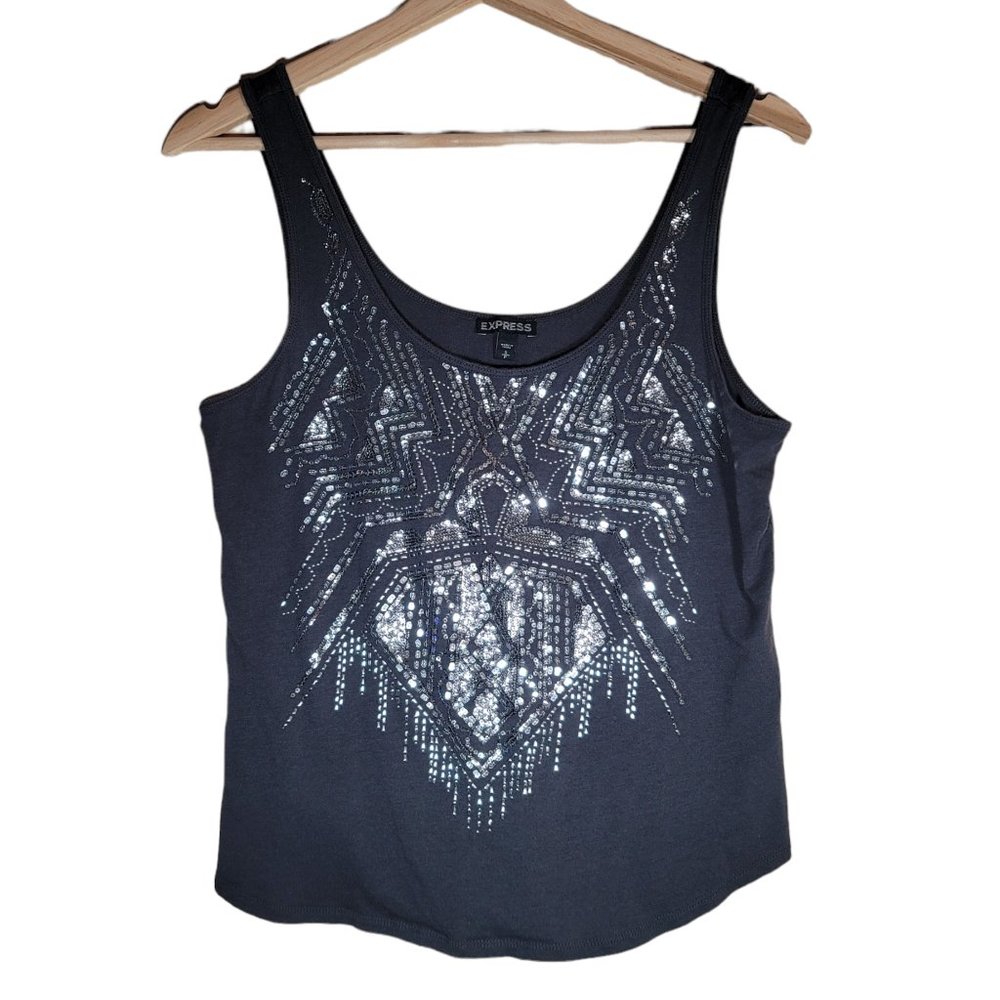 Express Cropped Loose Fit Sequin Tank Top Cami Women's S